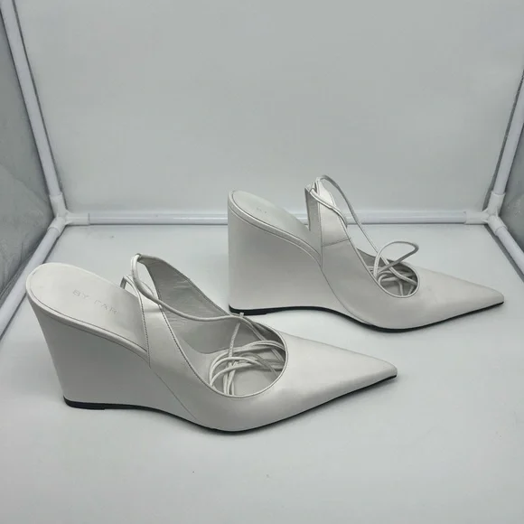 BY FAR Vaughn White Nappa Leather Wedge Gladiator Lace Up Pointed Heels sz 40 - Picture 5 of 13